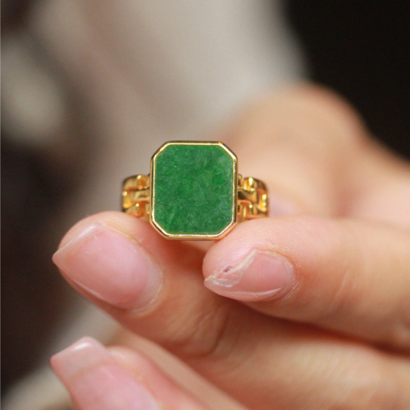 Natural Jadeite Peace Buckle Ring