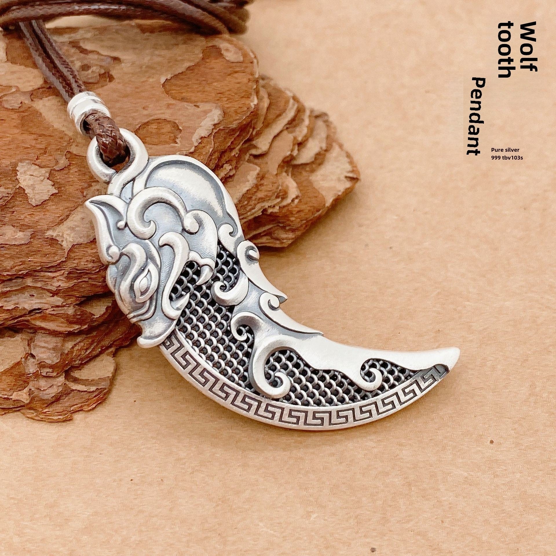 Filigree wolf tooth sterling silver pendant necklace - jewelry - weilin.com