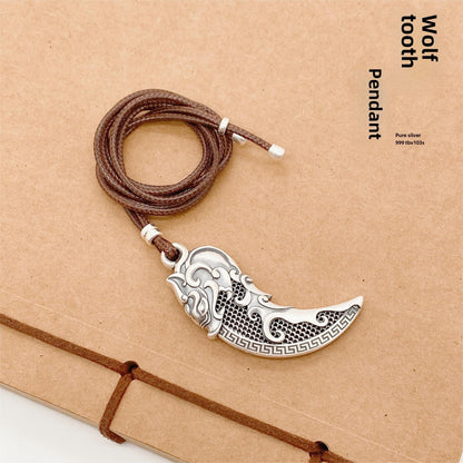 Filigree wolf tooth sterling silver pendant necklace - jewelry - weilin.com