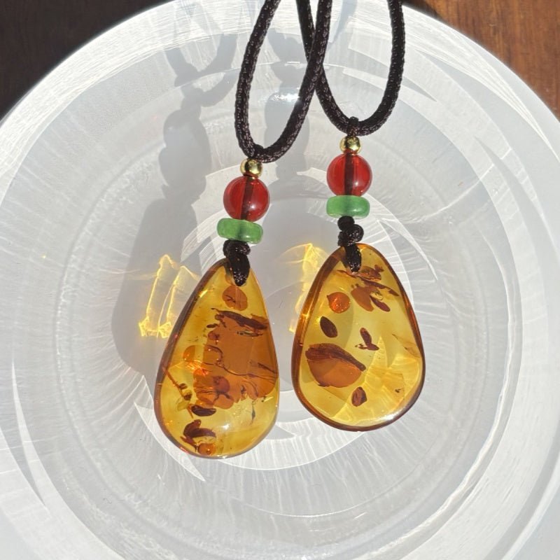 Flower amber drop pendant - jewelry - weilin.com