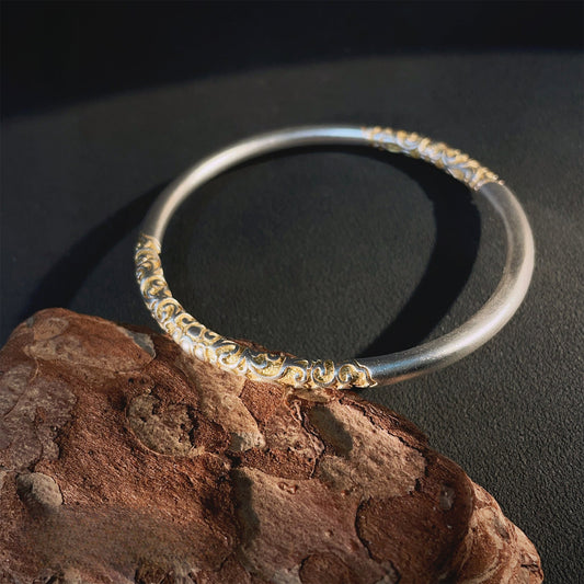 Frosted gold - painted grass pattern round stick bracelet - jewelry - weilin.com