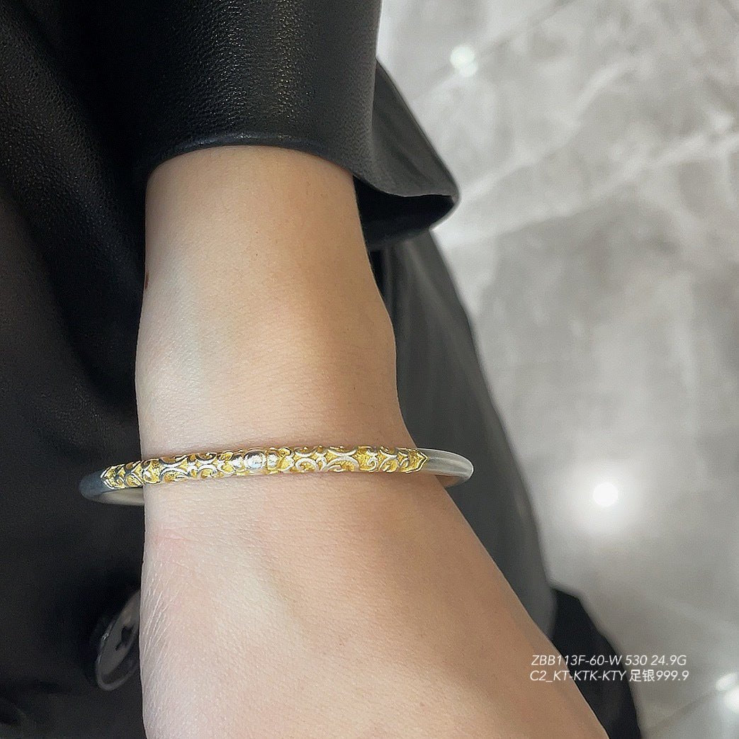 Frosted gold - painted grass pattern round stick bracelet - jewelry - weilin.com