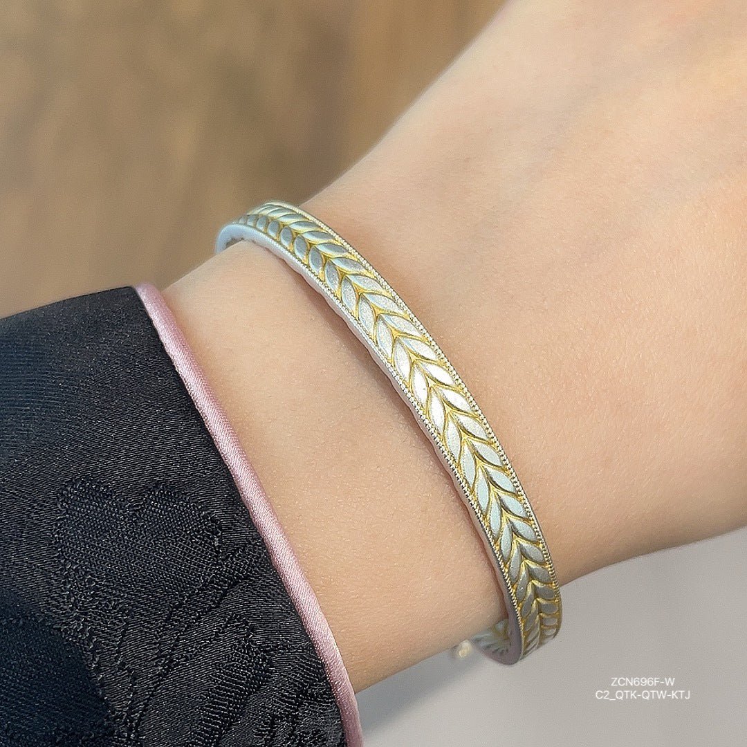 Frosted gold - painted wheat ear pendant sterling silver bracelet - jewelry - weilin.com