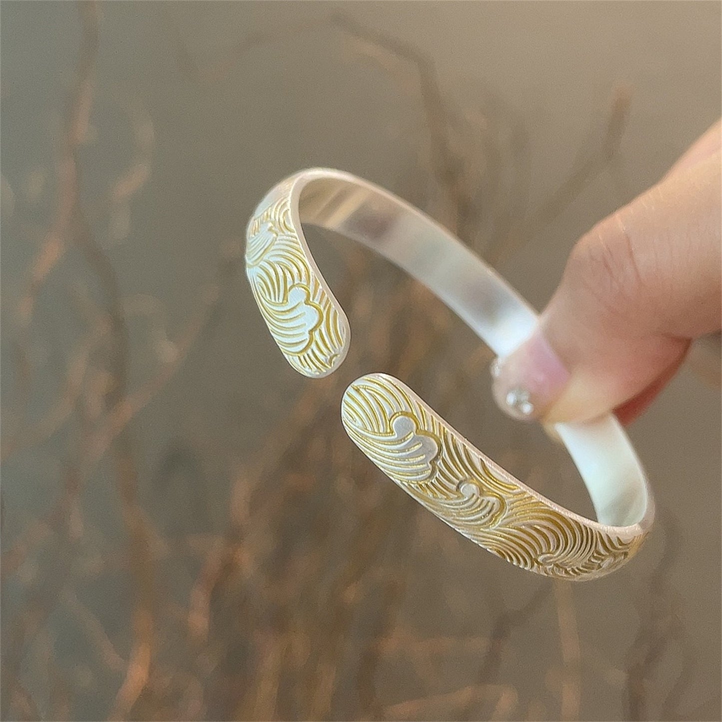 Gold - painted 8m wave - like sterling silver bracelet - jewelry - weilin.com