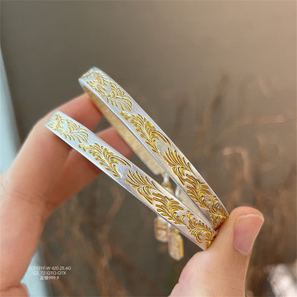 Gold - painted arabesque bracelet with peace and joy pattern - jewelry - weilin.com