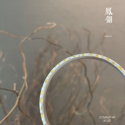 Gold painted phoenix feather side hammered silver bracelet - jewelry - weilin.com