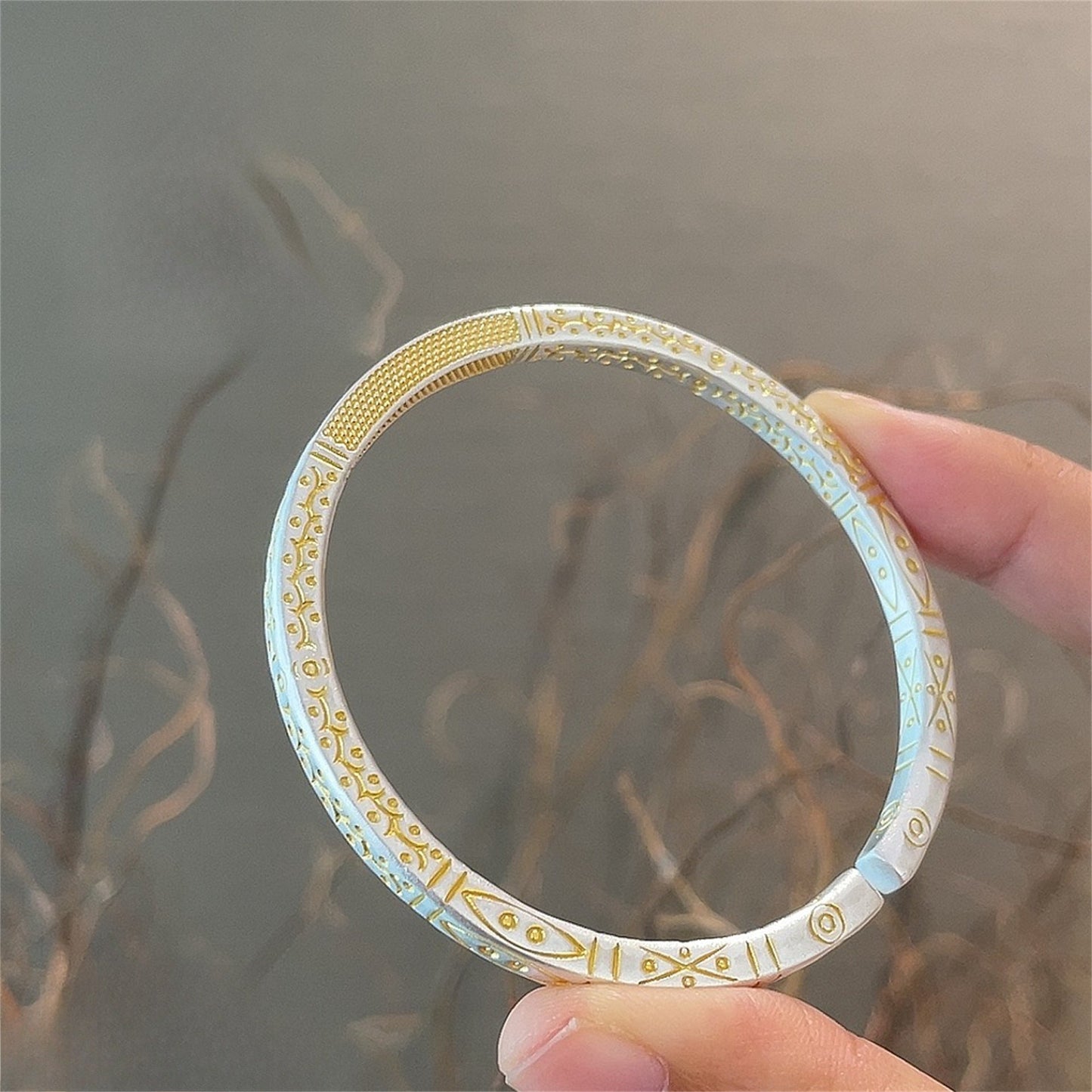 Gold - painted totem pattern ethnic style sterling silver bracelet - jewelry - weilin.com