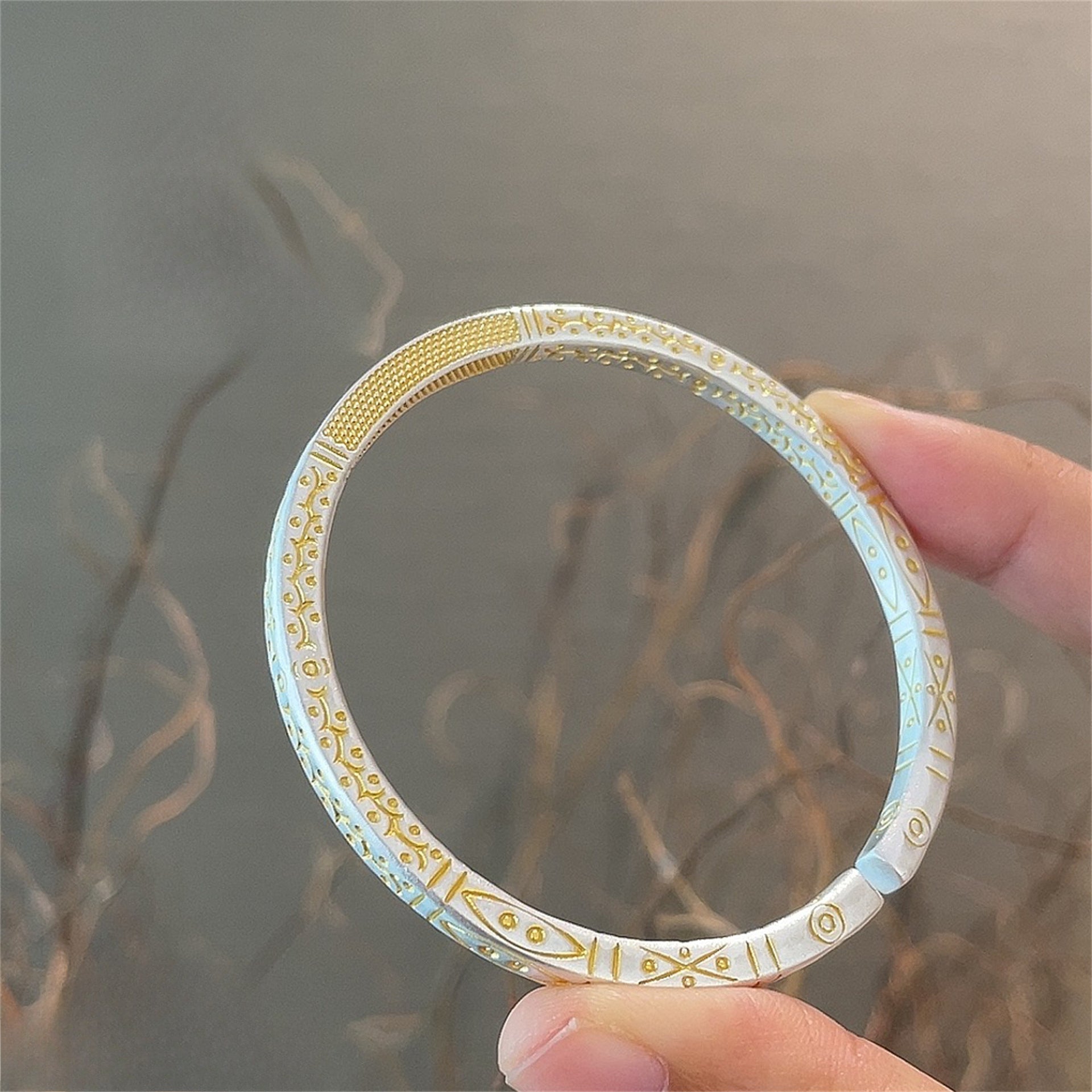 Gold - painted totem pattern ethnic style sterling silver bracelet - jewelry - weilin.com