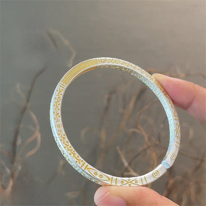 Gold - painted totem pattern ethnic style sterling silver bracelet - jewelry - weilin.com