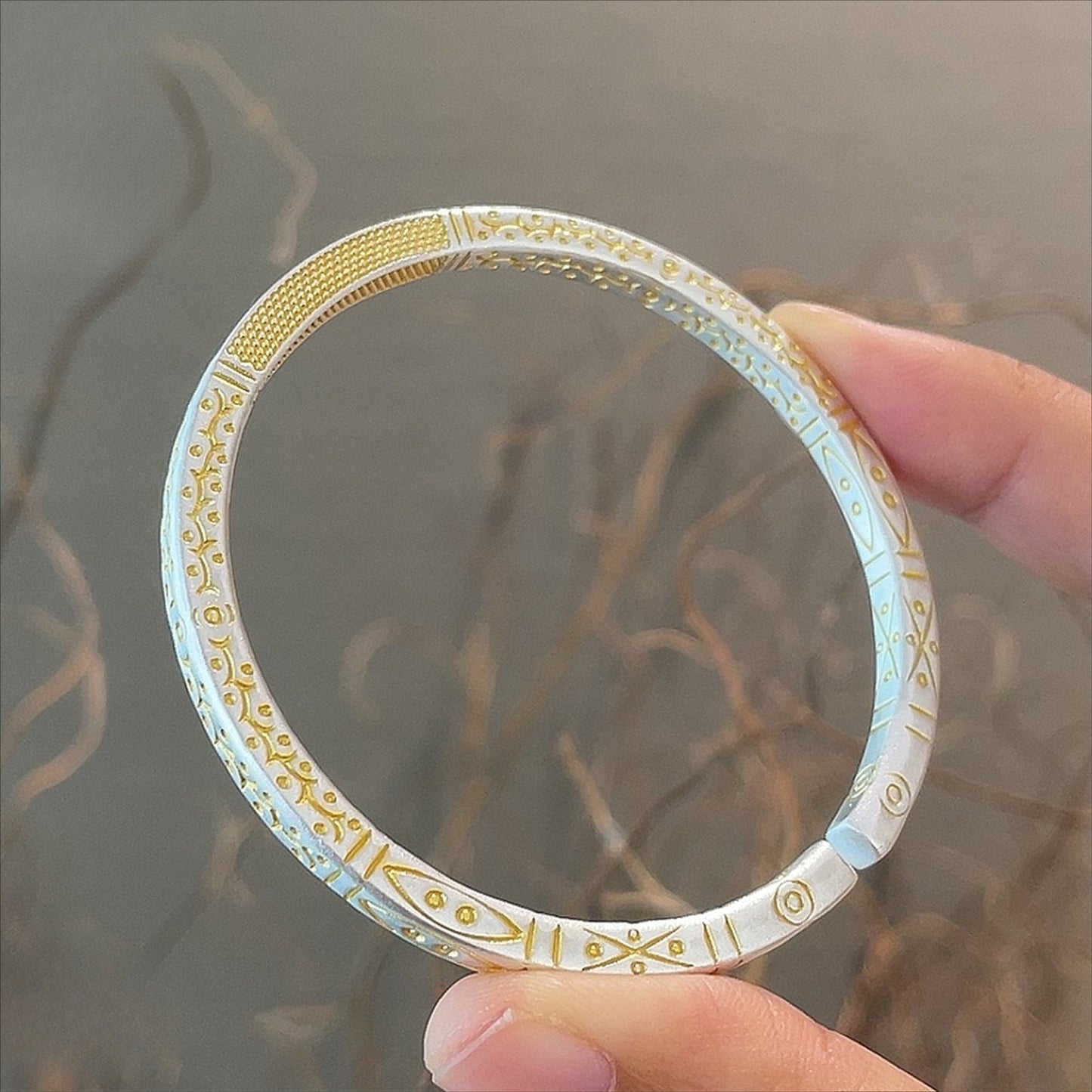 Gold - painted totem pattern ethnic style sterling silver bracelet - jewelry - weilin.com