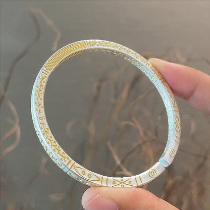 Gold - painted totem pattern ethnic style sterling silver bracelet - jewelry - weilin.com