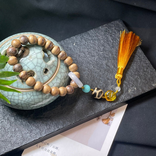 Gray Agarwood Dzi Beads Handheld - jewelry - weilin.com