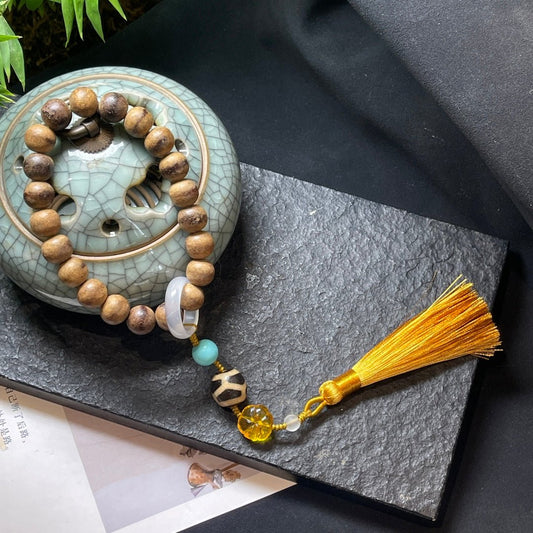 Gray Agarwood Dzi Beads Handheld - jewelry - weilin.com