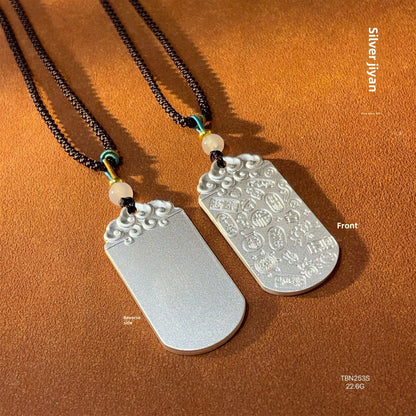 Guanyin Sterling Silver Pendant Braided Rope Necklace - jewelry - weilin.com