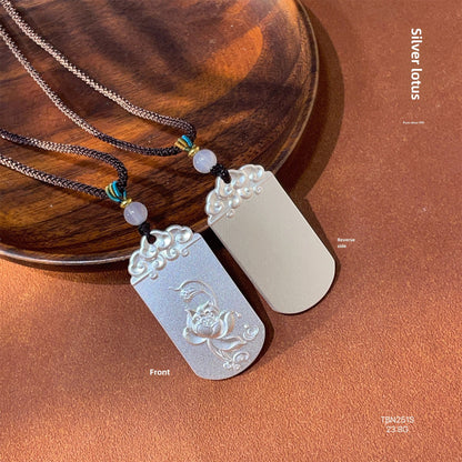 Guanyin Sterling Silver Pendant Braided Rope Necklace - jewelry - weilin.com
