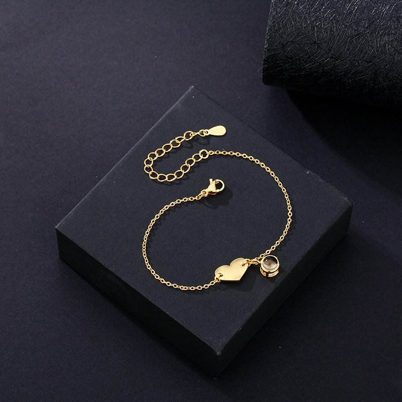 Heart - shaped engraved language projection bracelet - jewelry - weilin.com