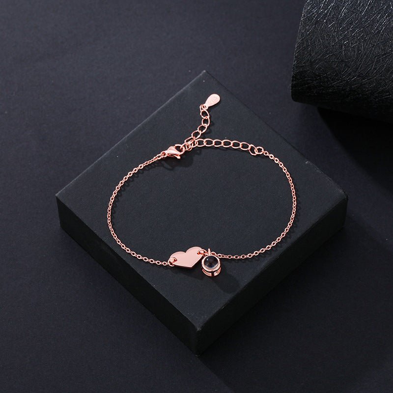 Heart - shaped engraved language projection bracelet - jewelry - weilin.com
