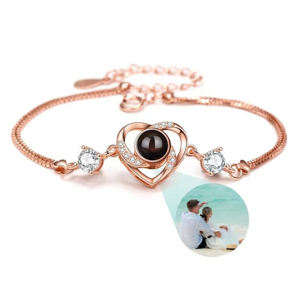 Heart - shaped zirconia photo projection bracelet - jewelry - weilin.com