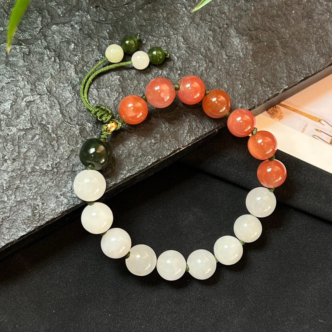 Hetian jade Nanhong braided rope bracelet - jewelry - weilin.com