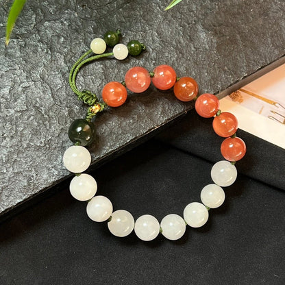 Hetian jade Nanhong braided rope bracelet - jewelry - weilin.com