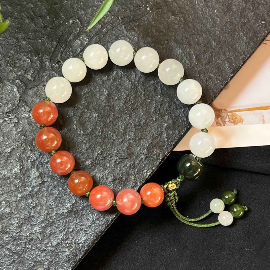 Hetian jade Nanhong braided rope bracelet - jewelry - weilin.com