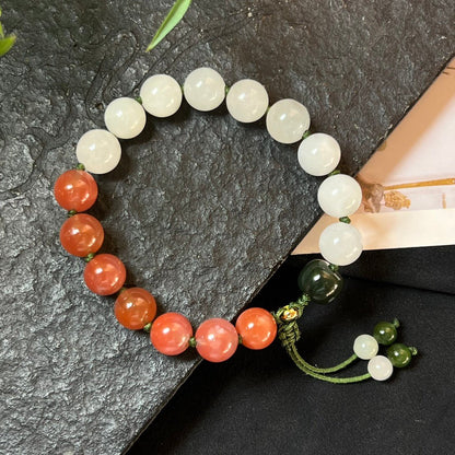 Hetian jade Nanhong braided rope bracelet - jewelry - weilin.com