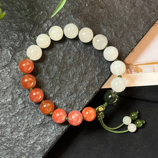Hetian jade Nanhong braided rope bracelet - jewelry - weilin.com