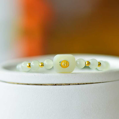 Hetian Nephrite (Sunny Water Material) 6mm Beads & Hollow Lucky Charm Multi - Gem Bracelet - jewelry - weilin.com