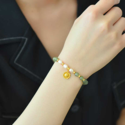 Hetian Nephrite (Sunny Water Material) Fortune - Turning Bead & Sunflower Bracelet - jewelry - weilin.com