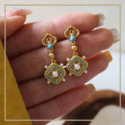 High - end Chinese ancient style four - leaf clover pearl earrings - jewelry - weilin.com