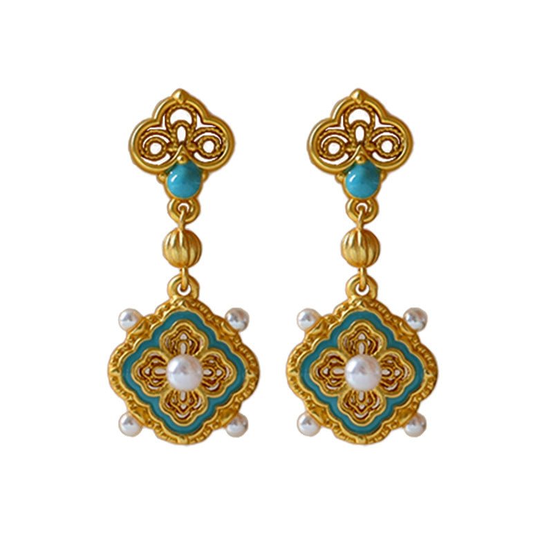 High - end Chinese ancient style four - leaf clover pearl earrings - jewelry - weilin.com