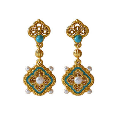 High - end Chinese ancient style four - leaf clover pearl earrings - jewelry - weilin.com