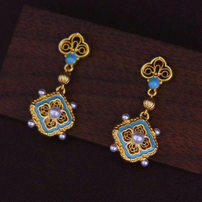 High - end Chinese ancient style four - leaf clover pearl earrings - jewelry - weilin.com