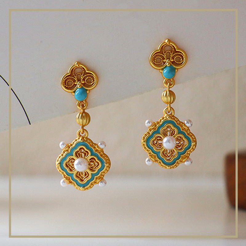 High - end Chinese ancient style four - leaf clover pearl earrings - jewelry - weilin.com