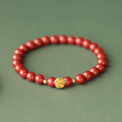 High - end Chinese style cinnabar bracelet pure gold rose bracelet - jewelry - weilin.com