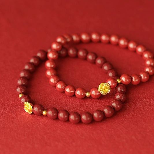 High - end Chinese style cinnabar bracelet pure gold rose bracelet - jewelry - weilin.com