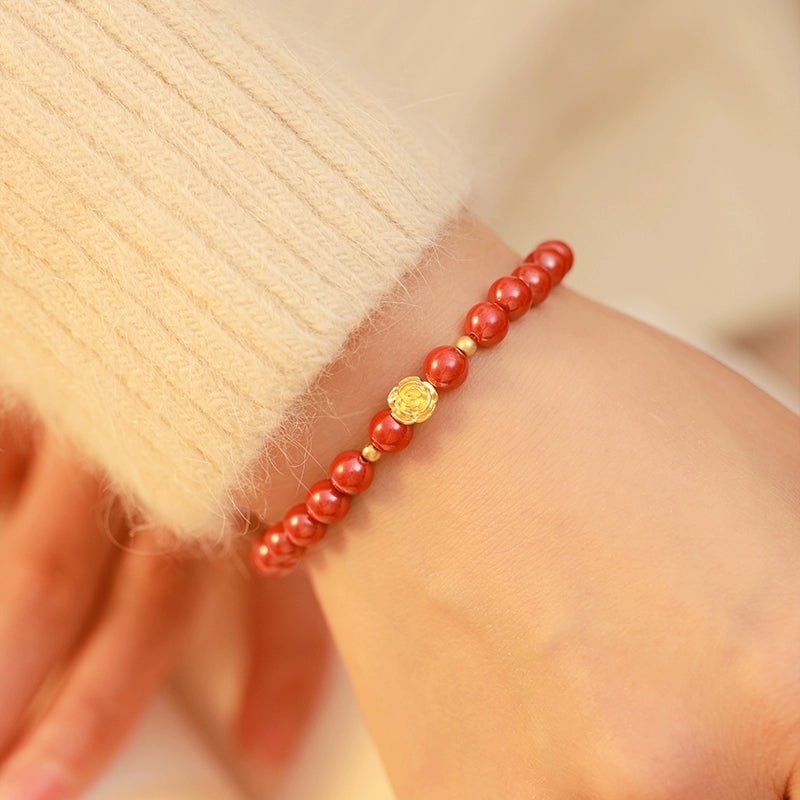 High - end Chinese style cinnabar bracelet pure gold rose bracelet - jewelry - weilin.com