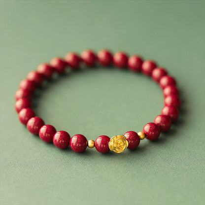 High - end Chinese style cinnabar bracelet pure gold rose bracelet - jewelry - weilin.com