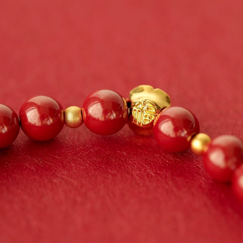High - end Chinese style cinnabar bracelet pure gold rose bracelet - jewelry - weilin.com