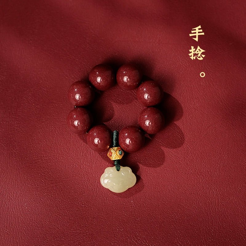 High - end Chinese style cinnabar national style Hetian jade Ruyi hand - twisted bracelet - jewelry - weilin.com