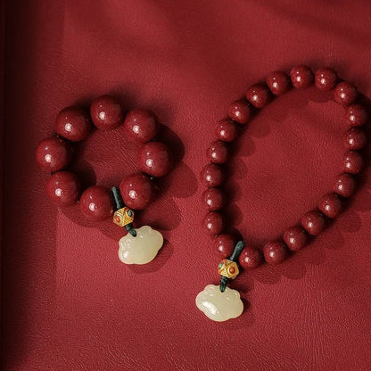 High - end Chinese style cinnabar national style Hetian jade Ruyi hand - twisted bracelet - jewelry - weilin.com