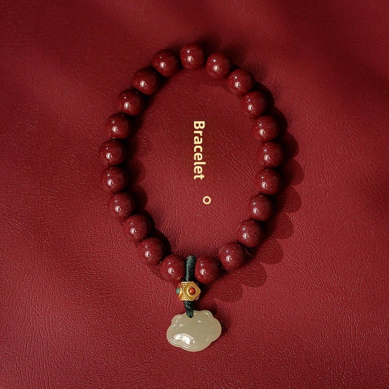 High - end Chinese style cinnabar national style Hetian jade Ruyi hand - twisted bracelet - jewelry - weilin.com