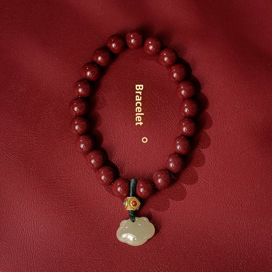 High - end Chinese style cinnabar national style Hetian jade Ruyi hand - twisted bracelet - jewelry - weilin.com