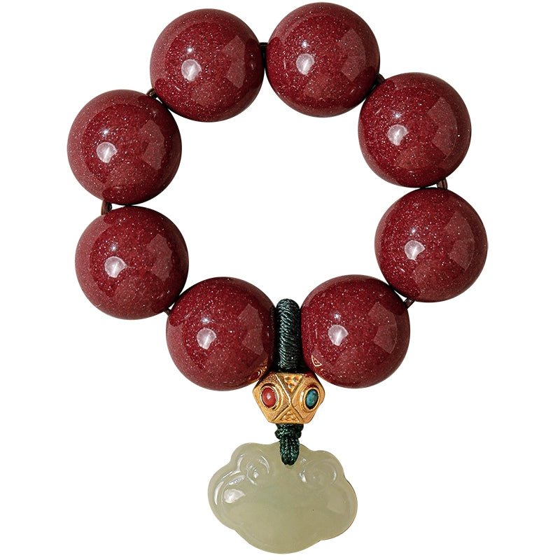High - end Chinese style cinnabar national style Hetian jade Ruyi hand - twisted bracelet - jewelry - weilin.com