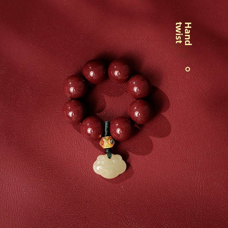 High - end Chinese style cinnabar national style Hetian jade Ruyi hand - twisted bracelet - jewelry - weilin.com