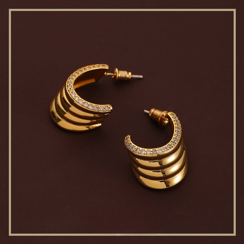 High - end fashion geometric zircon earrings - jewelry - weilin.com