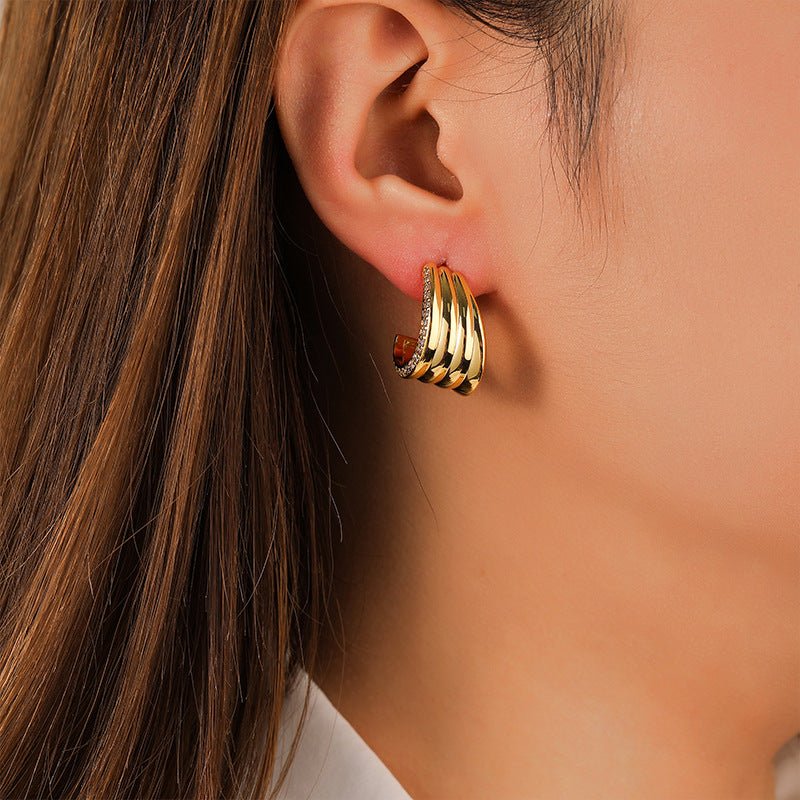 High - end fashion geometric zircon earrings - jewelry - weilin.com