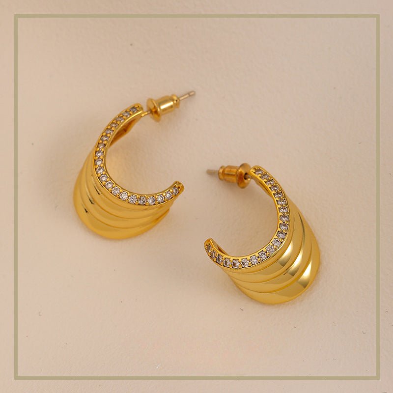 High - end fashion geometric zircon earrings - jewelry - weilin.com
