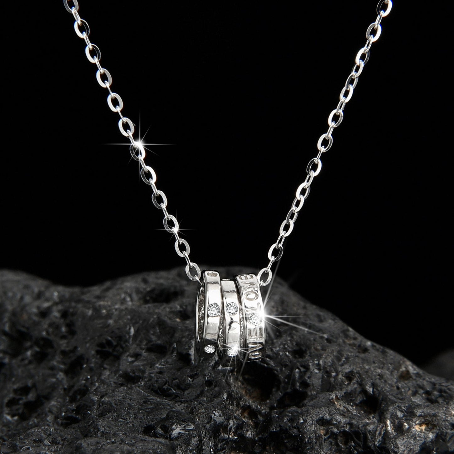 High - end luxury design diamond three - ring necklace - jewelry - weilin.com