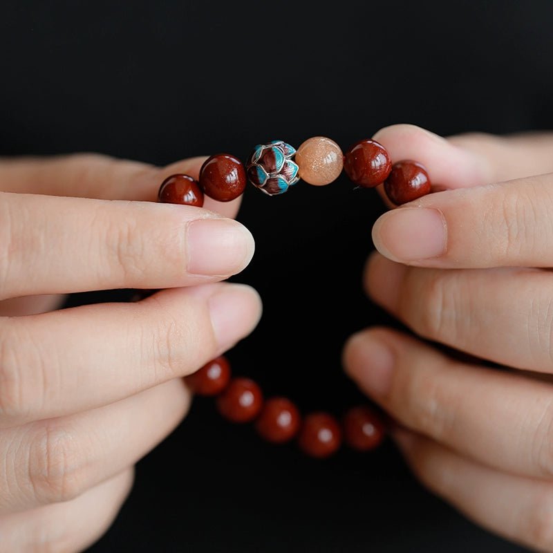 High - end new Chinese style cinnabar ancient silver burning blue lotus bracelet Buddhist beads - jewelry - weilin.com